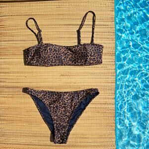 KENDALL + KYLIE Leopard Print Bandeau Bikini Small 2-Piece